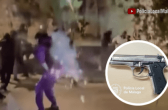 ‘Don’t even think about coming to rob us’: Chaos in Malaga as over 40 machete-wielding masked youths gather to shoot fireworks and film rap video